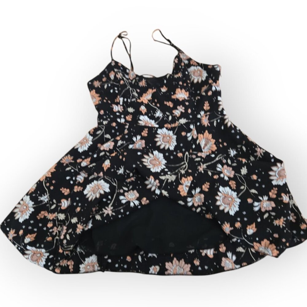 American Eagle Black Floral Spaghetti Strap Lace-Up Sundress Size 8 - Picture 6 of 8